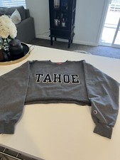 Tahoe Vintage Crewneck Crop Sweatshirt Grey Champion Large Patch