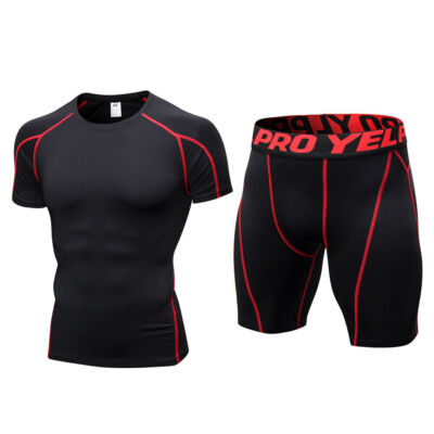 14 Color YEL-Pro Men's Compression Quick Dry Tops Shirts & Legging Shorts Suits