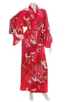 Silk Crane Print Long Red Japanese Kimono Xl Silk Crane Print Long Red Japanese Kimono Xl