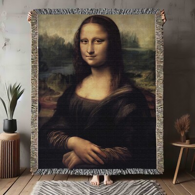 Mona Lisa Cotton Woven Blanket Leonardo Da Vinci Gift Renaissance  Made in USA