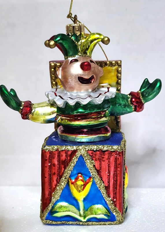 Blown Glass Jack in Box 5” ornament orig. plastic protective packaging F& F co