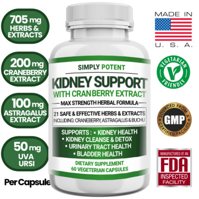 Kidney Support Restore Cleanse Detox Flush 705mg Capsule with Cranberry for UTI