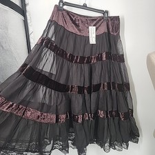 New Size Large Tiered Skirt Fairy WhimsyGoth Lined Side Zip Brown Midi Aziz