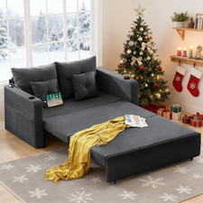 3-in-1 Convertible Sofa Bed with USB, Storage, Dark Grey Loveseat Couch