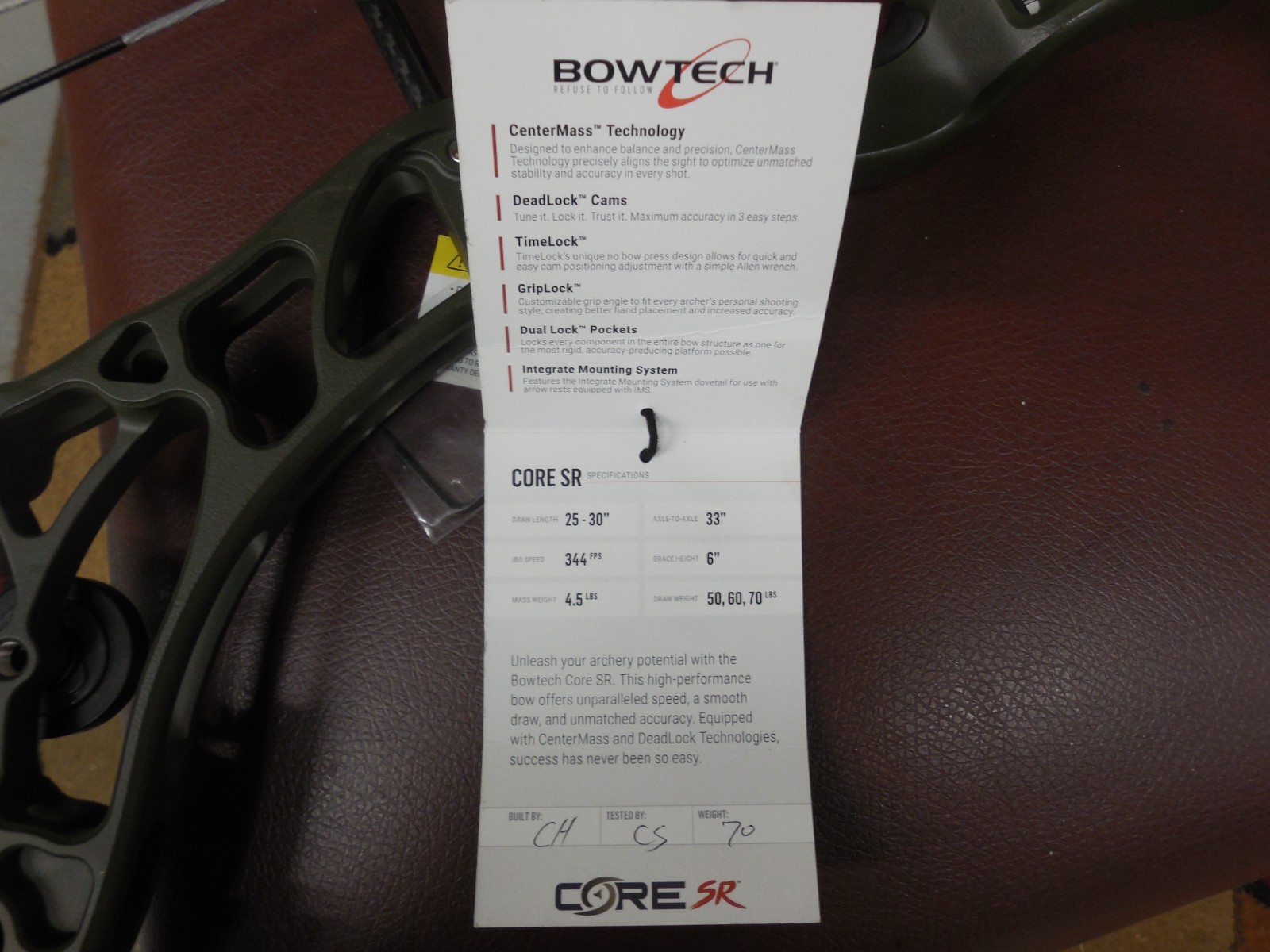 Bowtech Core SR OD Green 70lb RH Compound Bow BRAND NEW