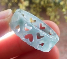 Video Certified Green A Jadeite Jade Heart Round Circle Ring NO. 9  418805 TS