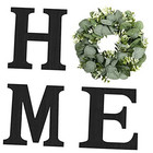 Wood Home Sign with Artificial Eucalyptus Wreath for O, Hanging Farmhouse Wall