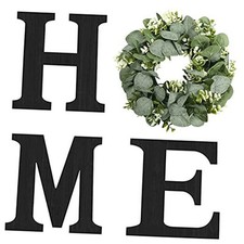 Wood Home Sign with Artificial Eucalyptus Wreath for O, Hanging Farmhouse Wall