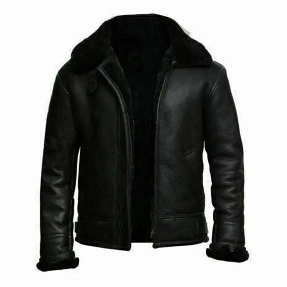 Men’s B3 RAF Aviator Bomber Jacket Real Shearling Leather Flying Coat - Image 2 of 4