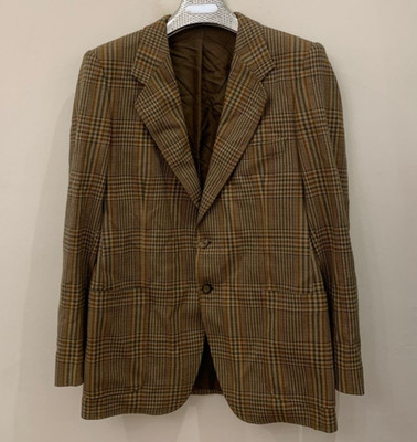 Vintage pure wool handwoven tweed glen check brown hunting jacket blazer 40R 40L