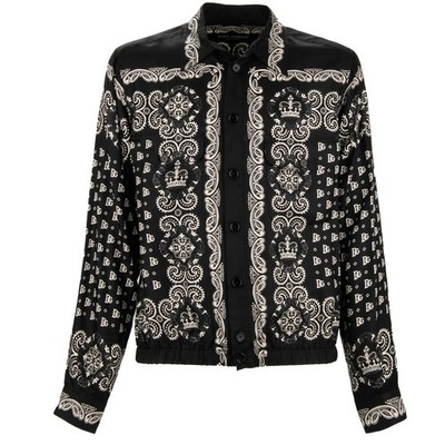 DOLCE & GABBANA Bandana Krone DG Logo Seide Jacke Hemd Schwarz IT 46 S M
