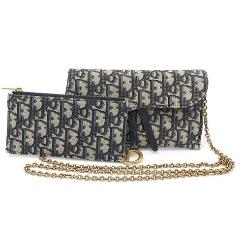 Sac bandoulière Dior bleu oblique jacquard selle WOC chaîne portefeuille sur chaîne