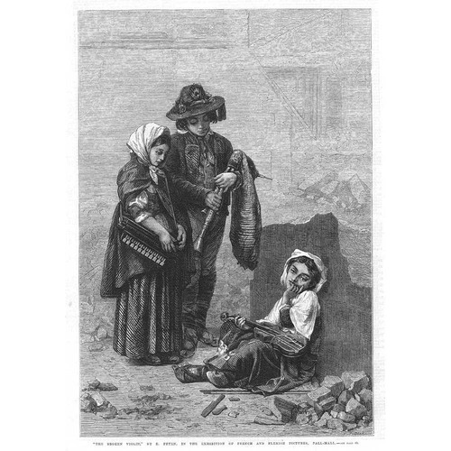 FINE ART The Broken Violin by E.Feyen - Antique Print 1868