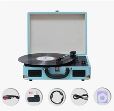 Musitrend Portable  Blue Record/Vinyl Player. USB Turntable. Cables Included