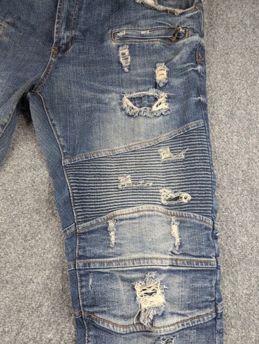 Pantalones de mezclilla apilados Preme Jeans para hombre 42x34 azul desgastado motociclista - Imagen 5 de 17