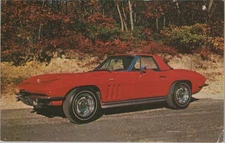 1965 Corvette Roadster Red Convertible Postcard Dealer NJ Roaring 20 Autos