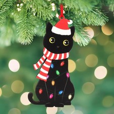 Black Cat Christmas Ornaments, Wooden Cats Ornament for Christmas Tree, Xmas Gif