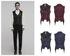 Punk Rave Men Black Retro Gothic Jacquard Bat Shaped Waistcoat Lapel Vest
