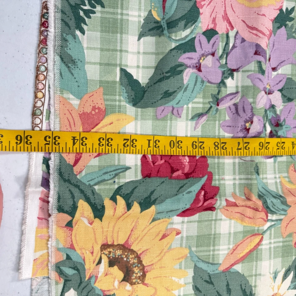 P Kaufmann Tela Tapicería Amarillo Margarita Verde Cuadros Algodón 35x33 Foto 3 de 4