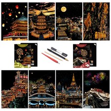 8 PCS A5 Rainbow Scratch Art Painting Foil Scratchboard Set 4 Tools Xian City