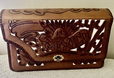 Vintage Made in Mexico Handcrafted Hand Tooled Leather Clutch Envelope Purse