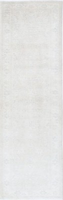 2.6x9 ft Handknotted Hallway Runner Rug. Beige Corridor Rug. Wool Kitchen Rug