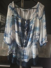 Damen Bluse Tunika Shirt XL, 44 Blau