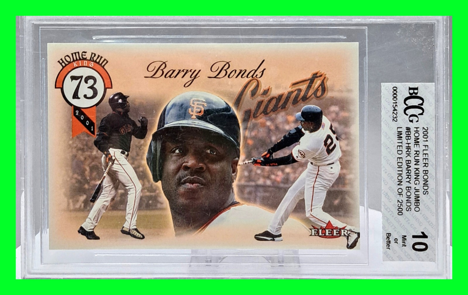 2001 Fleer Barry Bonds Home Run King Jumbo # BBHRK BCCG Gem Mint 10 1419 / 2500 