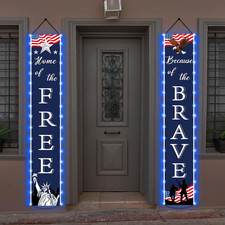 American Flag Patriotic Porch Sign 4Th of July Hanging Banners Lighted Independe