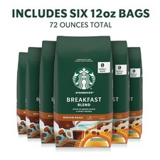 Starbucks Breakfast Blend Whole Bean Coffee Bags 6PACK- 12oz Each
