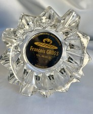 Ancien gros Cendrier Publicitaire en verre ciselé