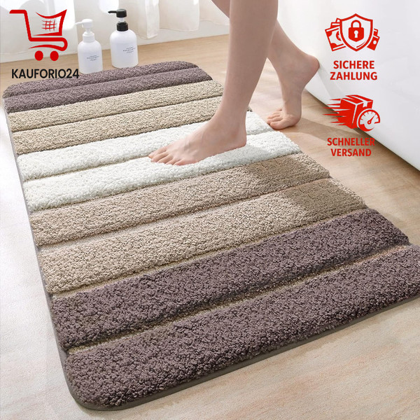 Badematte Rutschfest 60X90 Cm Weich SaugfäHig Waschbar Badezimmer Teppich Beige-image