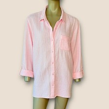 Nine West Womens XL Long Sleeves Button Up Shirt Pink Gauze Cotton Relaxed Fit