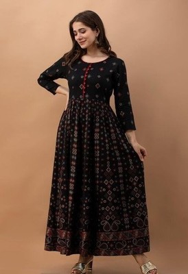 Women's Printed Rayon Flared Gown code 121