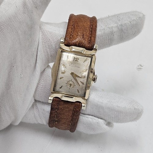 VINTAGE 10K RGP BULOVA DELEGATE 21j 10BM MENS DRESS WATCH FANCY BULLHORN LUGS - Picture 2 of 12