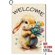 Welcome Easter Garden Flag Double Sided 12×18 Inch Bunny Tulip-Holding