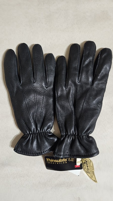 Men leather gloves Black Fine quality leather fleece lined