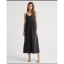 Quince Black Smocked Bodice Spaghetti Strap Maxi Dress Size S Pockets