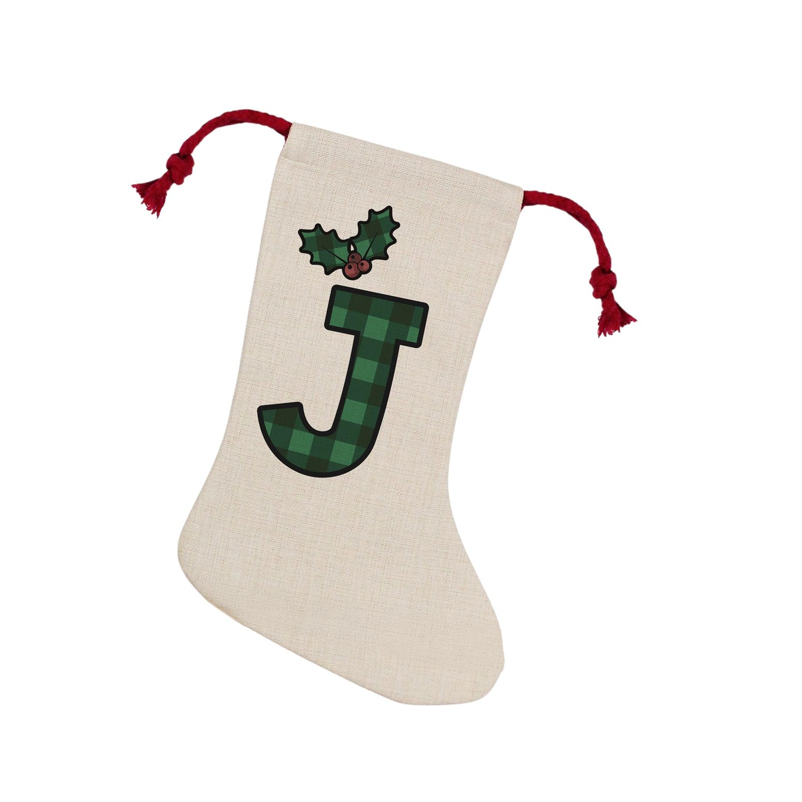 Purely Home Green Tartan Letter J Christmas Stocking - Personalised Xmas Gift