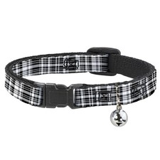 Cat Collar Breakaway with Bell Plaid Black/White NARROW Fits 8.5-12"