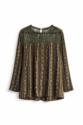 Weekend Suzanne Betro Boho Crochet Lace Floral Top Green Size 1X Flowy