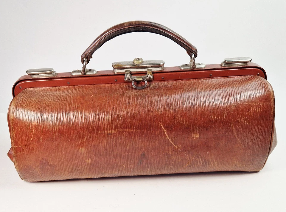 Hebammentasche Hebammenkoffer Arzttasche Arztkoffer Leder Antik Jugendstil - Bild 2 von 4