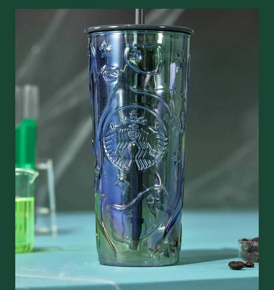 Nuevo 2024 China Starbucks Halloween Fantasma Verde Topper 18oz Taza de Paja de Vidrio Foto 2 de 4