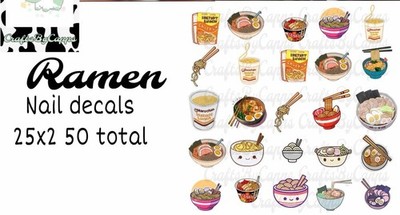 Ramen Noodles Waterslide Finger Nail Decals Instructions Bonus (set of 50) KC