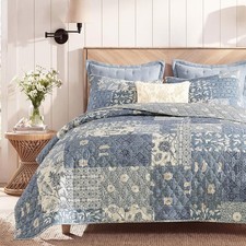 Queen Quilt Set-3 Pieces Soft Bedding Lightweight Floral Patchwork Coverlet All