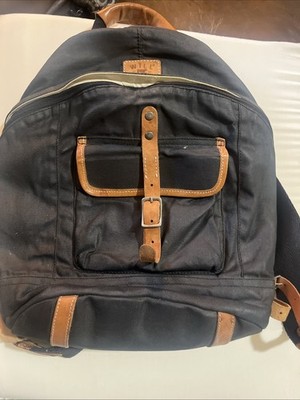 WILL LEATHER GOODS Brown Tan Leather Waxed Canvas Backpack Made in Mexico
