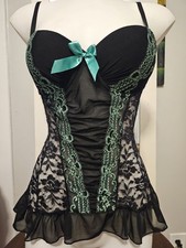 Womens  Lingerie  SMALL  Lace  Black and Teal  Teddy