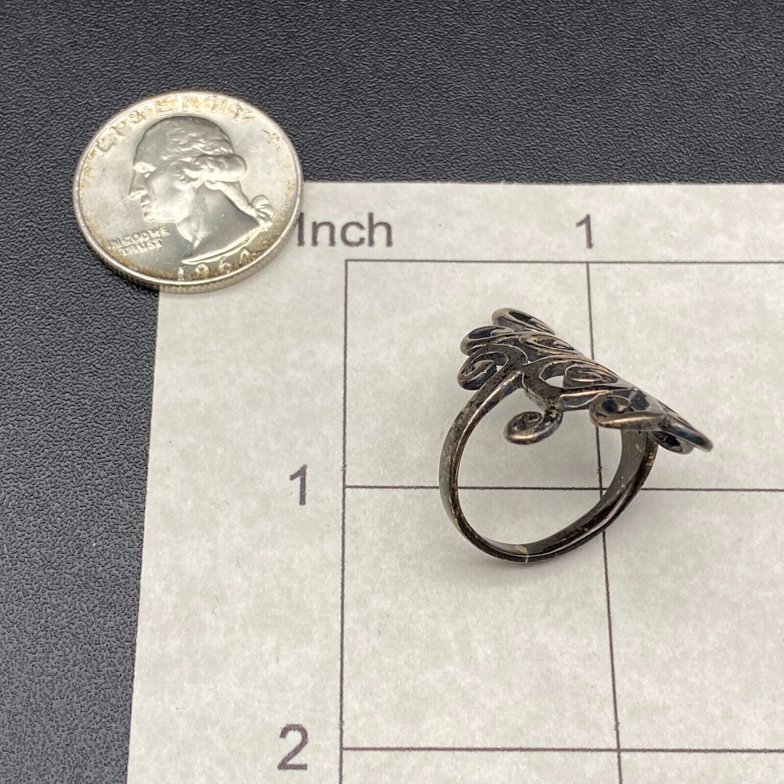 Vintage Scrollwork Sterling Silver Ring Size 6.5 - image 7