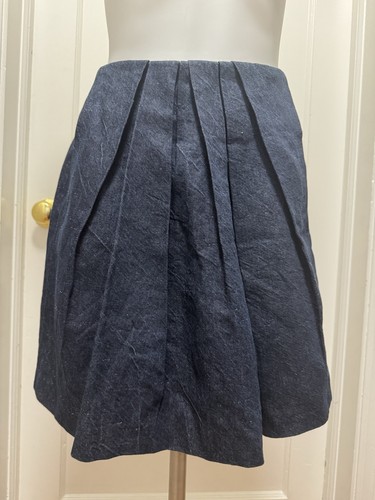 Brunello Cucinelli, BRUNELLO CUCINELLI Linen Cotton Indigo Denim Pleated Mini Skirt Italy US 4 IT 40