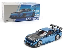 Pop Race 1:64 Mazda RX7 RE Amemiya Widebody Blue Chrome with Carbon Top PR640223